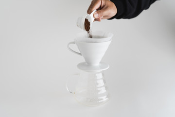 Making Drip Coffee Black coffee with white background