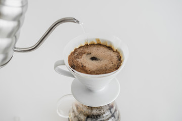 Making Drip Coffee Black coffee with white background