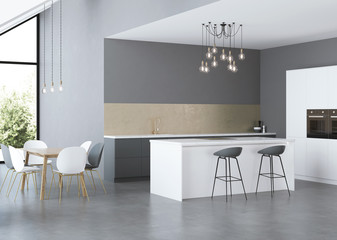 Modern house interior. Gray interior. 3D rendering.