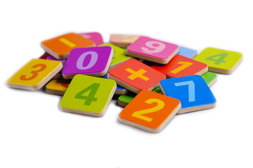 Obraz premium Math Number colorful on white background : Education study mathematics learning teach concept.