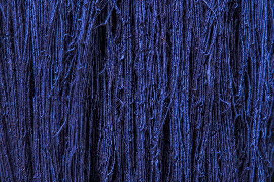 Natural Indigo dye cotton fabric. Cotton yarn dyed blue nature color