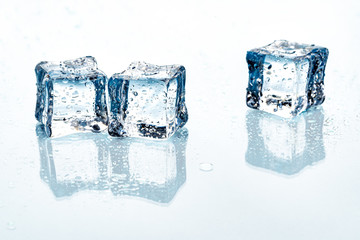 ice cubes on blue background