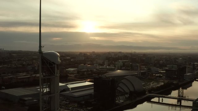 Glasgow Scotland city centre sunrise aerial