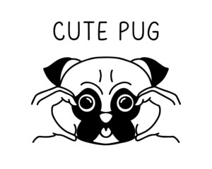 Naklejka premium Pug/bulldog vector illustration in black and white 