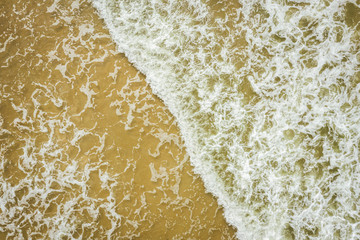 Aerial view of beach, sea waves and sand on baltic coast beach, nature background