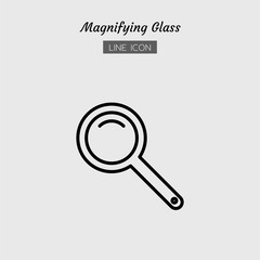 line icon symbol, magnifying glass tool, magnification, search, zoom, Isolated flat outline vector design