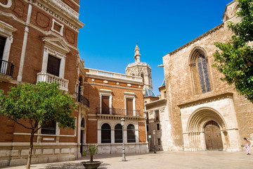 Fototapeta na wymiar Valencia, Spain-07/21/2019: Palacio Arzobispala, Archiepiscopal Palace in the old town of Valencia. A Spanish, Magnificent Architecture Shooted on Bright, Sunny Day on Holiday. Editorial.