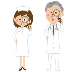 ポップなシニアの医師と看護師が感心