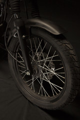 Wheels of a cafe racer style motorbike