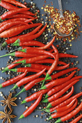 Hot red pepper. Chilean pepper on a black.