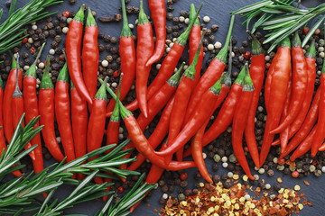 Hot red pepper. Chilean pepper on a black.