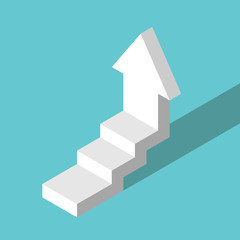 Isometric white stepped arrow