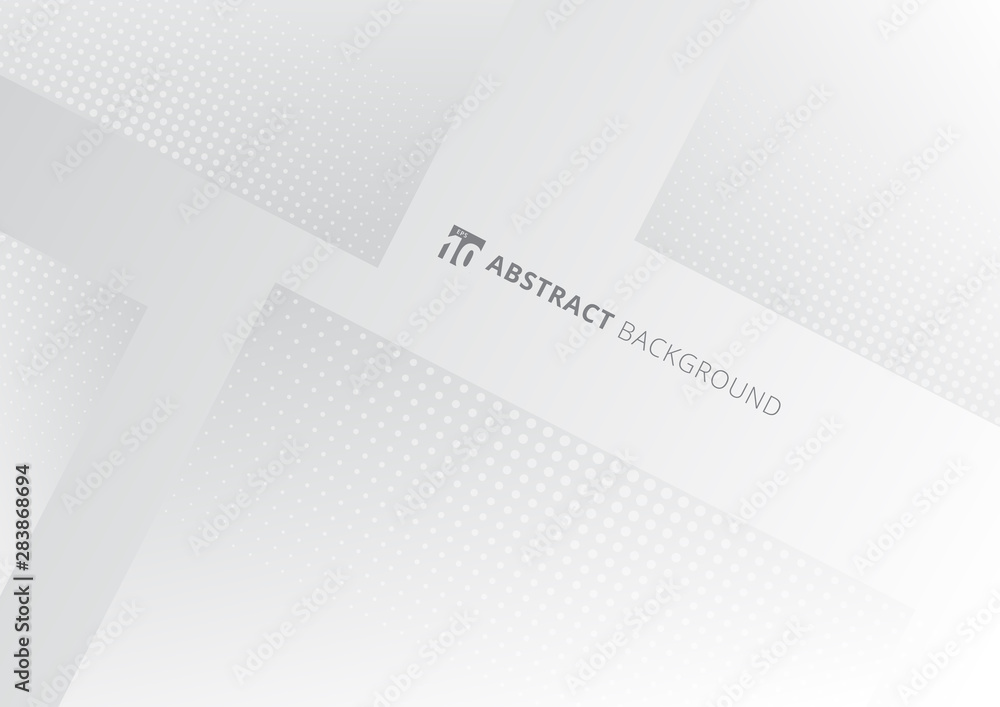 Poster abstract geometric shapes with halftone dots design on white and gray gradient background. template 
