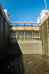 Lappeenranta, Finland - August 7, 2019: Lock on the Saimaa Canal at Malkia. View from water.