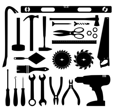 Working tools icon. Tools silhouette. Home repairs. Vector illustration isolated.