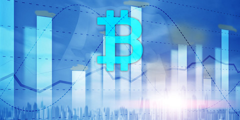 Bitcoin and diagram. Crypto Icon on futuristic background. Trading exchange stock market investment