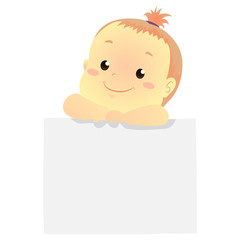 Vector Illustration of a Baby holding a blank white board paper