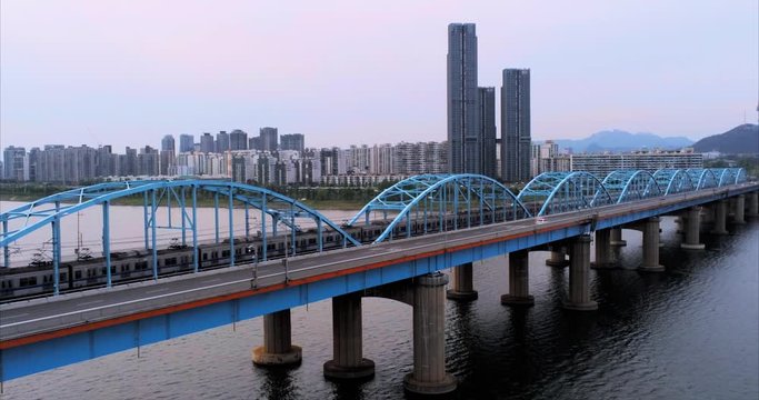 Breathtaking Seoul City Subway Overlooking Skyline on Golden Hour