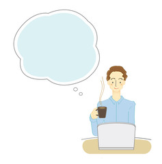 パソコンを使うビジネスマンと吹き出しのイラスト