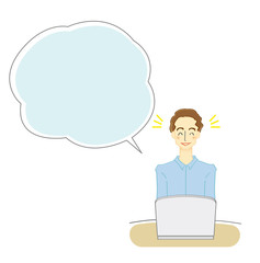 パソコンを使うビジネスマンと吹き出しのイラスト