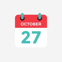 Flat icon calendar 27 October. Date, day and month. Vector illustration.