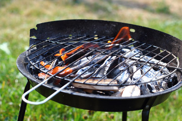 Fire in barbecue grill
