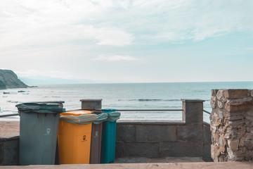 Trash bins in the beach