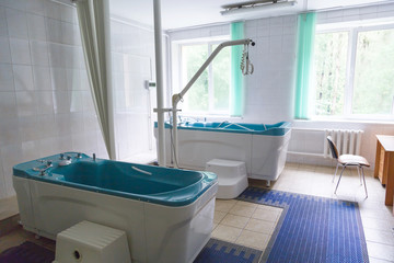 Medical hot tubs in the rehabilitation treatment room.