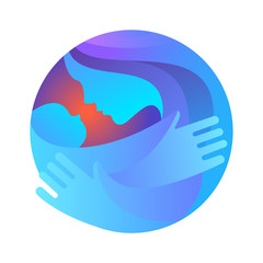 Mother holding Child baby illustration vector. Medicine Clinic Care Charity Fund Mothers Day Logotype concept icon.