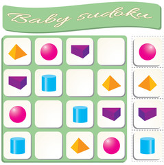 Sudoku for kids with colorful geometric figures. Game for preschool kids