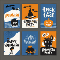 Set of Halloween poster designs with cute cartoon elements