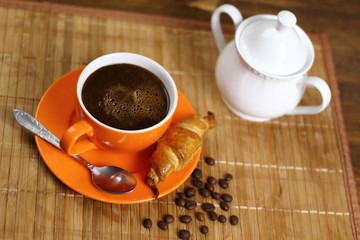 Coffee Cup and Croissant Cookie. Breakfast.