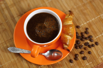 Coffee Cup and Croissant Cookie. Breakfast.