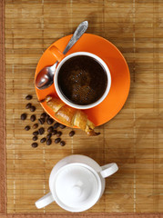 Coffee Cup and Croissant Cookie. Breakfast.