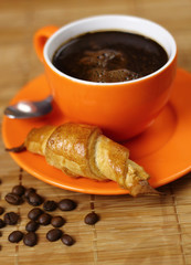 Coffee Cup and Croissant Cookie. Breakfast.