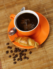 Coffee Cup and Croissant Cookie. Breakfast.