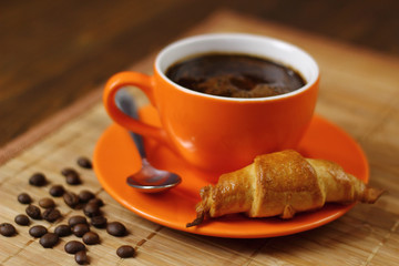Coffee Cup and Croissant Cookie. Breakfast.