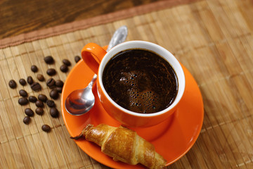 Coffee Cup and Croissant Cookie. Breakfast.