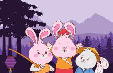 Rabbits celebrating mid autumn festival cartoons