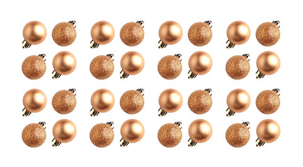 minimalistic pattern of christmas balls on white background. holiday concept, creative layout