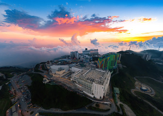 Malaysia Genting Highland with sunset and dramatic cloud city above the cloud