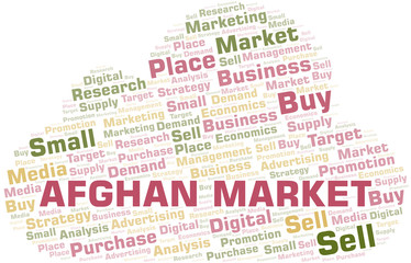 Afghan Market word cloud. Vector made with text only.