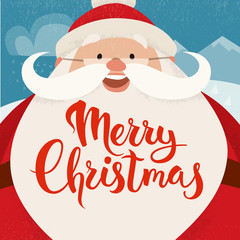 Merry Christmas vector card design with funny Christmas character.