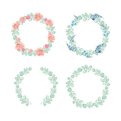 Floral Set Watercolor Wreath Isolated On A White Background Hand Drawn Illustration