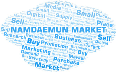 Namdaemun Market word cloud. Vector made with text only.
