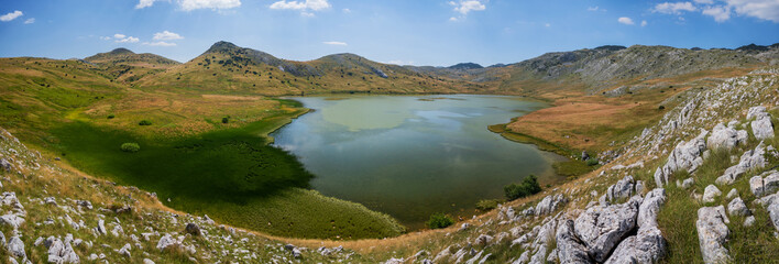 Panoramic photo of Stirinsko lake, Zelengora mountain, Dinaric Alps, Bosnia and Herzegovina 