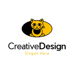 Cat cartoon character logo design illustration. cat paw cartoon, vector illustration