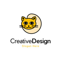Cat cartoon character logo design illustration. cat paw cartoon, vector illustration