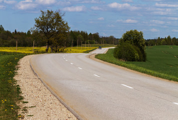 Fototapeta premium Country road with car.