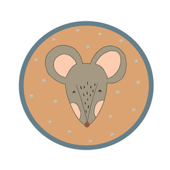 2020 Mouse Happy New Year template badge, insignia. Mouse, Rat horoscope sign. Chinese year of Rat 2020. Hand drawn vector illustration. - Vector